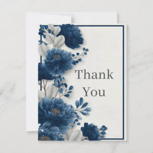 Navy Blue Peonies Thank You Card
