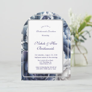 Navy Blue Peonies White Roses Bridesmaids Luncheon Invitation