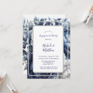 Navy Blue Peonies & White Roses Engagement Party Invitation