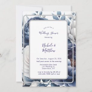 Navy Blue Peonies & White Roses Wedding Shower Invitation