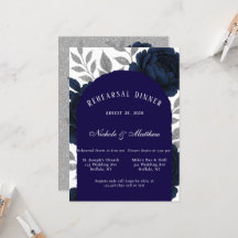 Navy Blue Peony & Silver Leaves Rehearsal Dinner