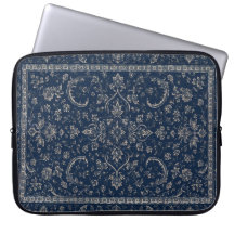 Navy Blue Persian Floral Laptop Sleeve 