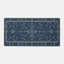 Navy Blue Persian Floral Rug Desk Mat