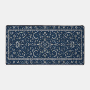 Navy Blue Persian Floral Rug Desk Mat