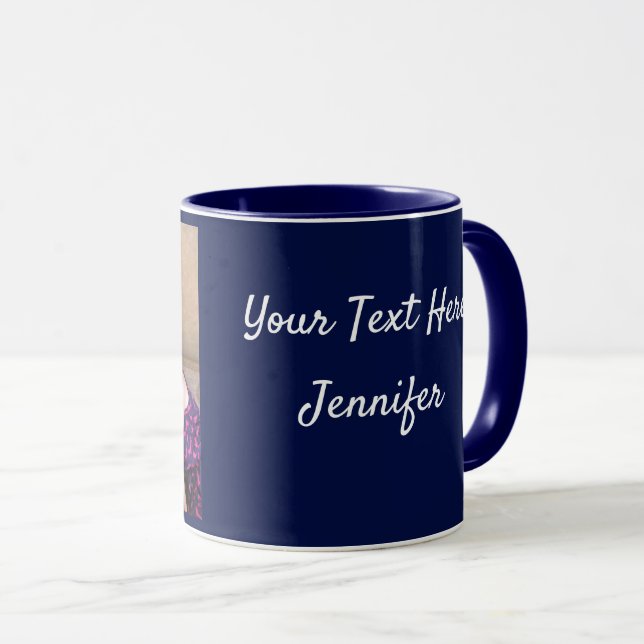 Navy Blue Personalise PHOTO TEMPLATE Gift Coffee Mug (Front Right)