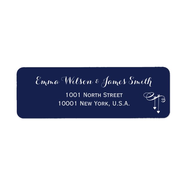 Navy Blue Personalised Address Labels With Hearts (Front)