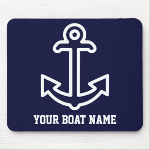 Navy Blue Personalised Boat Anchor Mouse Pad