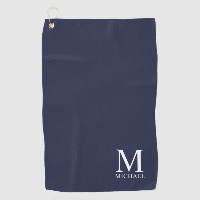 Navy Blue Personalised Classic Monogram and Name Golf Towel (Front)