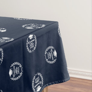 Navy Blue Personalised Emblem Pattern Graduation Tablecloth