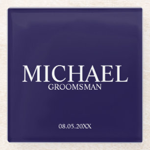 Navy Blue Personalised Groomsmen Glass Coaster