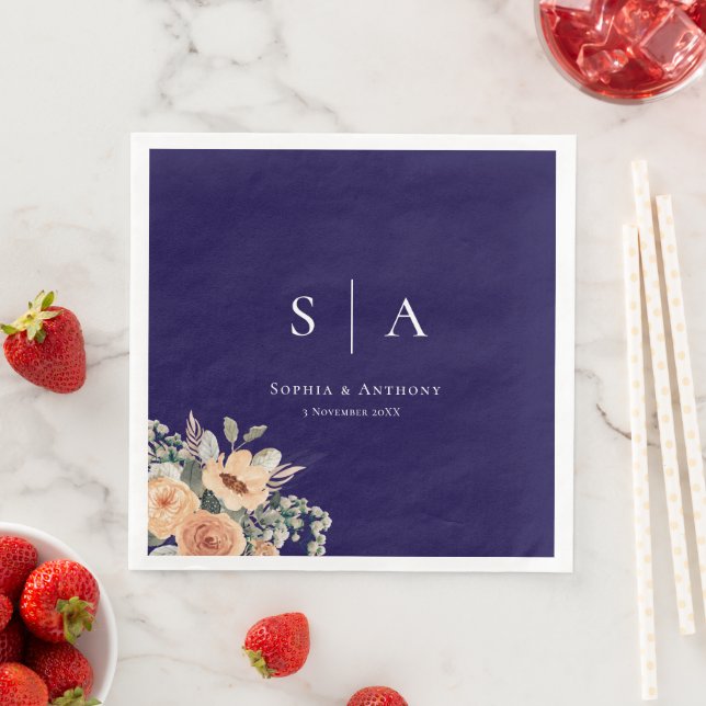 Navy Blue Personalised Initial Wedding Napkins (Insitu)