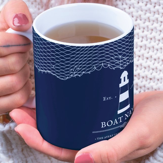 Navy Blue Personalised lighthouse Boat Name Mug (Creator Uploaded)