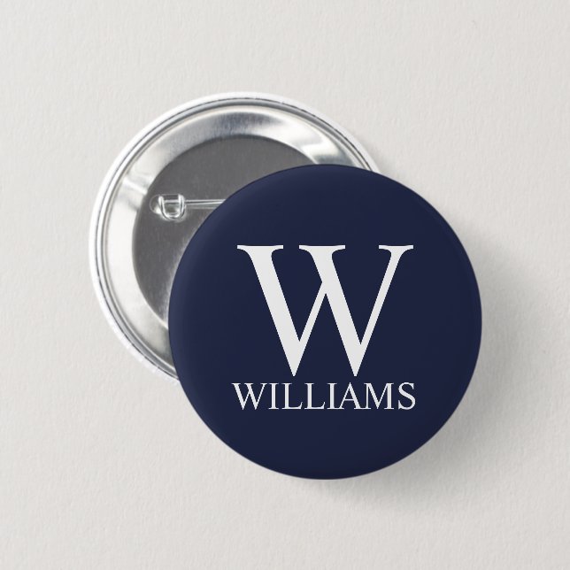 Navy Blue Personalised Monogram and Name 6 Cm Round Badge (Front & Back)