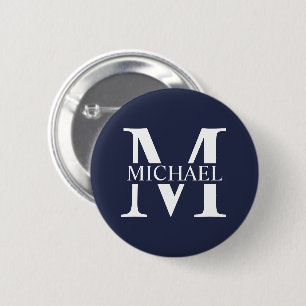 Navy Blue Personalised Monogram and Name 6 Cm Round Badge