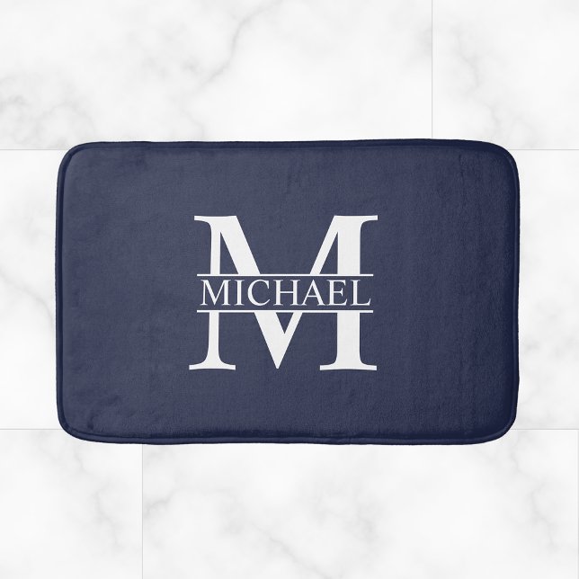 Navy Blue Personalised Monogram and Name Bath Mat (Creator Uploaded)