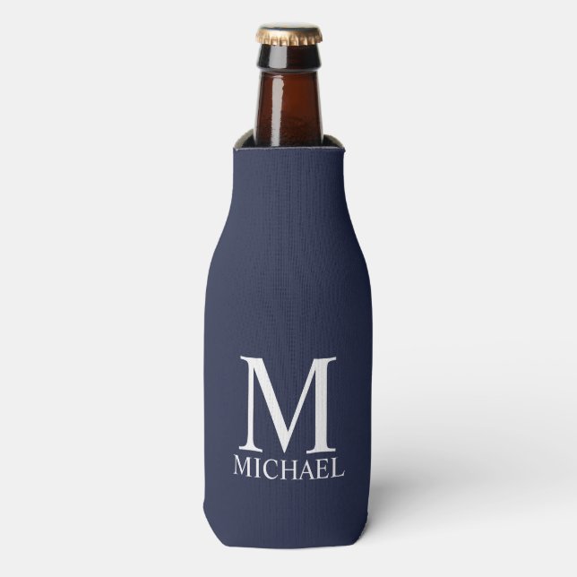 Navy Blue Personalised Monogram and Name Bottle Cooler (Bottle Front)