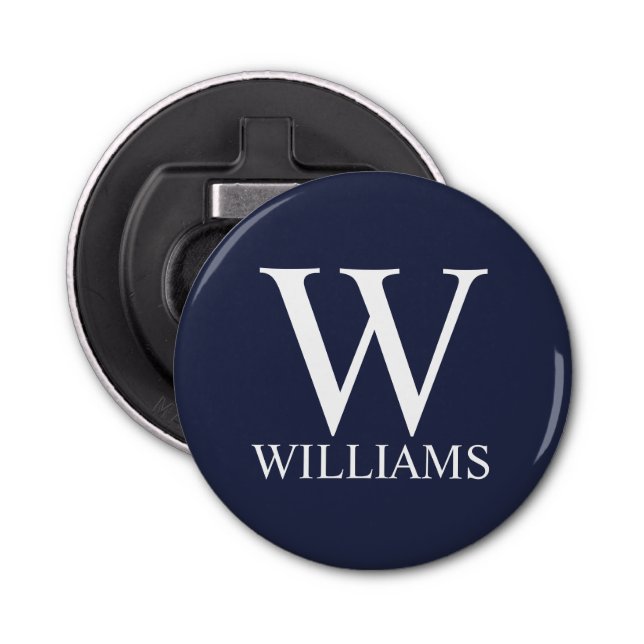 Navy Blue Personalised Monogram and Name Bottle Opener (Front)