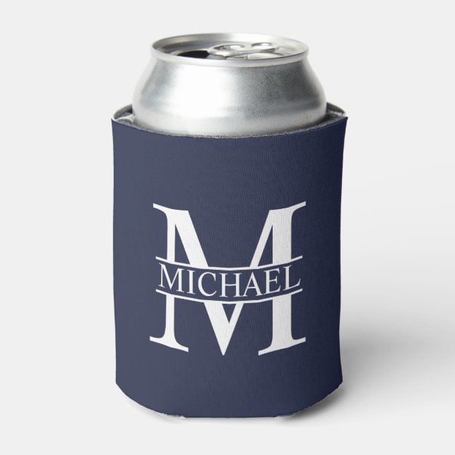 Navy Blue Personalised Monogram and Name Can Cooler (Can Front)
