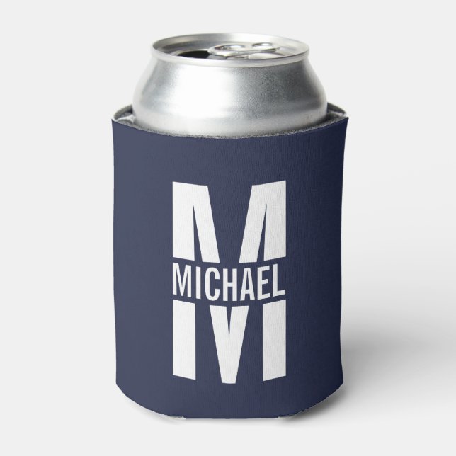 Navy Blue Personalised Monogram and Name Can Cooler (Can Front)
