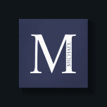 Navy Blue Personalised Monogram and Name Canvas Print<br><div class="desc">Personalised Monogram and Name Design
features personalised monogram and name in classic serif font style.

Perfect as home decors,  housewarming gifts,  holiday gifts for family,  newlyweds and more.</div>