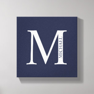 Navy Blue Personalised Monogram and Name Canvas Print