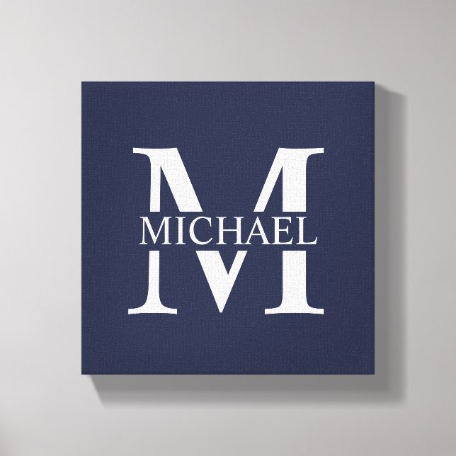 Navy Blue Personalised Monogram and Name Canvas Print (Front)