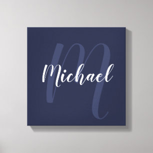 Navy Blue personalised Monogram and Name Canvas Print