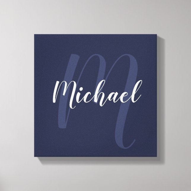 Navy Blue personalised Monogram and Name Canvas Print (Front)