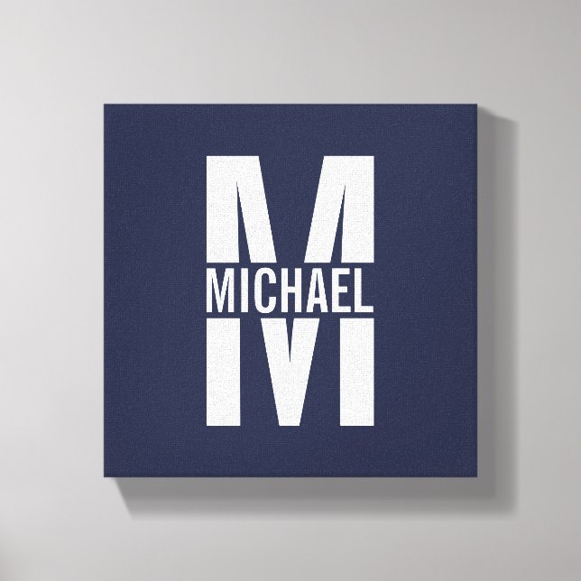 Navy Blue Personalised Monogram and Name Canvas Print (Front)