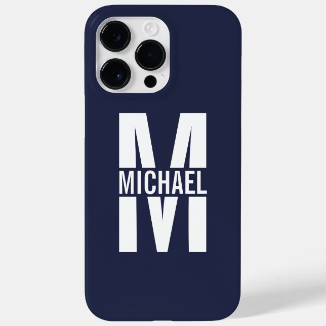 Navy Blue Personalised Monogram and Name Case-Mate iPhone Case (Back)