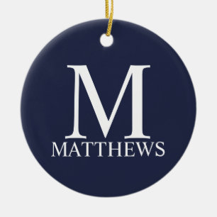 Navy Blue Personalised Monogram and Name Ceramic Tree Decoration