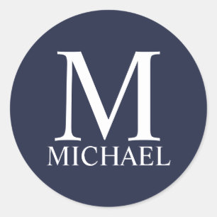 Navy Blue Personalised Monogram and Name Classic Round Sticker