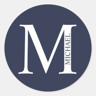 Navy Blue Personalised Monogram and Name Classic Round Sticker