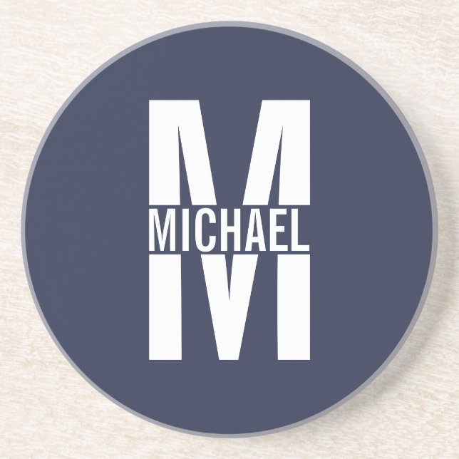 Navy Blue Personalised Monogram and Name Coaster (Front)