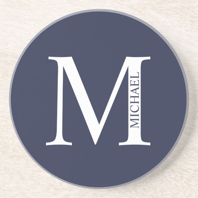 Navy Blue Personalised Monogram and Name Coaster (Front)