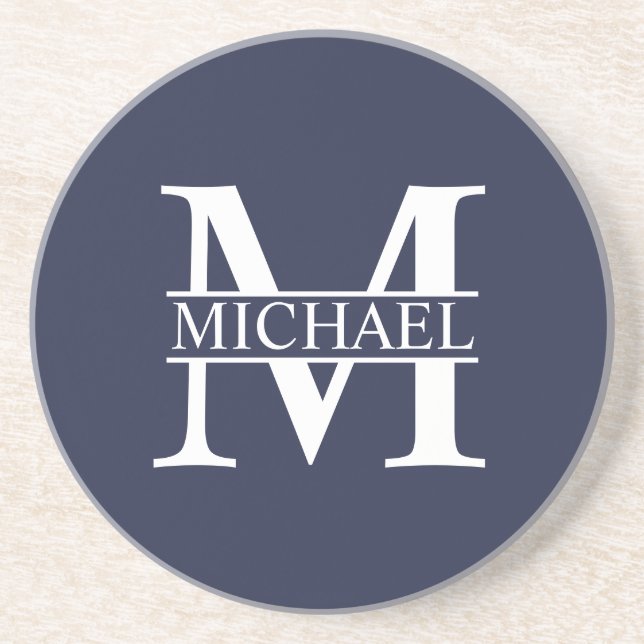 Navy Blue Personalised Monogram and Name Coaster (Front)