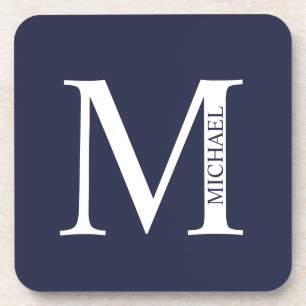 Navy Blue Personalised Monogram and Name Coaster