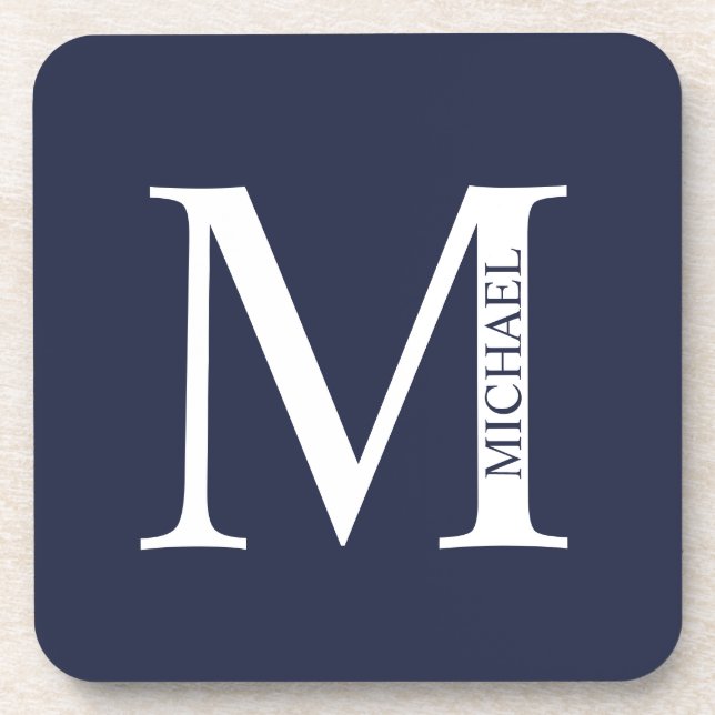 Navy Blue Personalised Monogram and Name Coaster (Front)