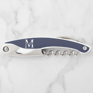 Navy Blue Personalised Monogram and Name Corkscrew