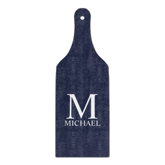 Navy Blue Personalised Monogram and Name Cutting Board (Front)