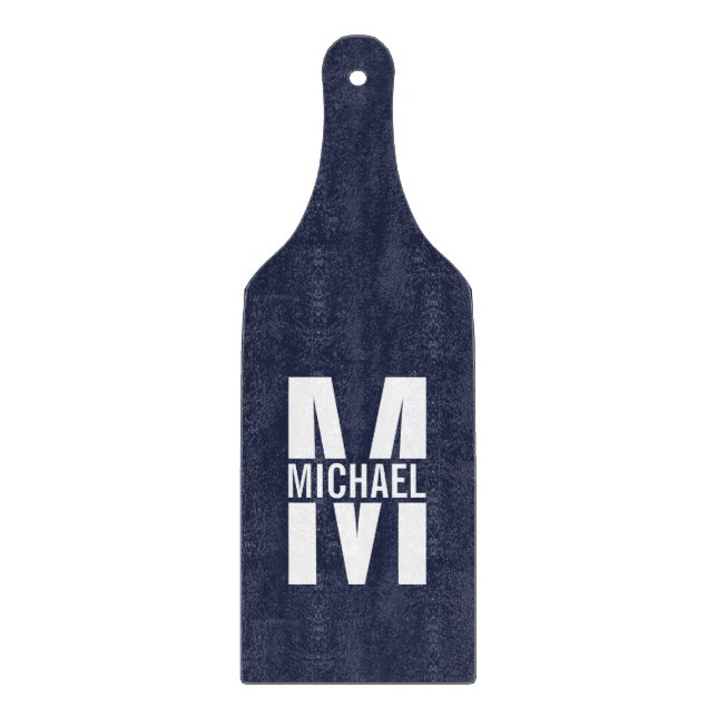 Navy Blue Personalised Monogram and Name Cutting Board (Front)