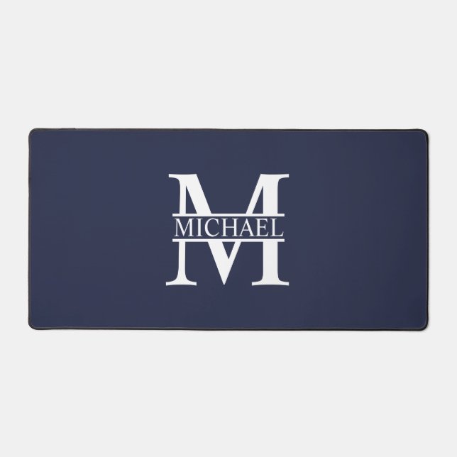 Navy Blue Personalised Monogram and Name Desk Mat (Front)
