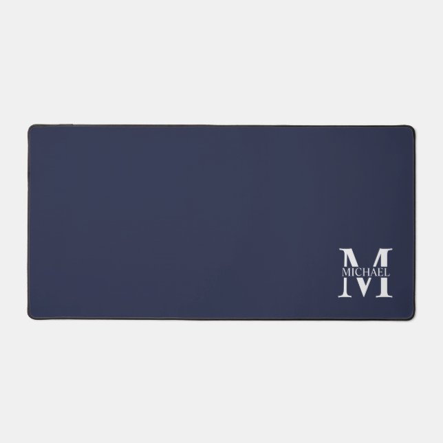 Navy Blue Personalised Monogram and Name Desk Mat (Front)