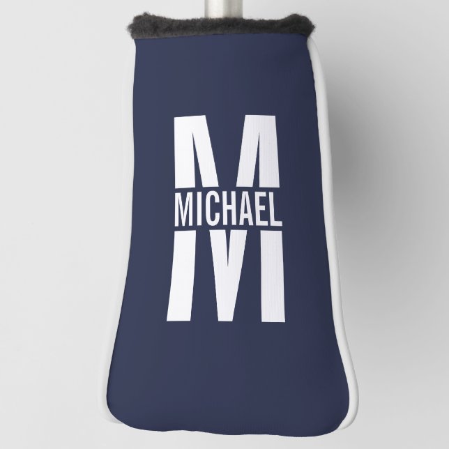 Navy Blue Personalised Monogram and Name Golf Head Cover (Rotate 90)