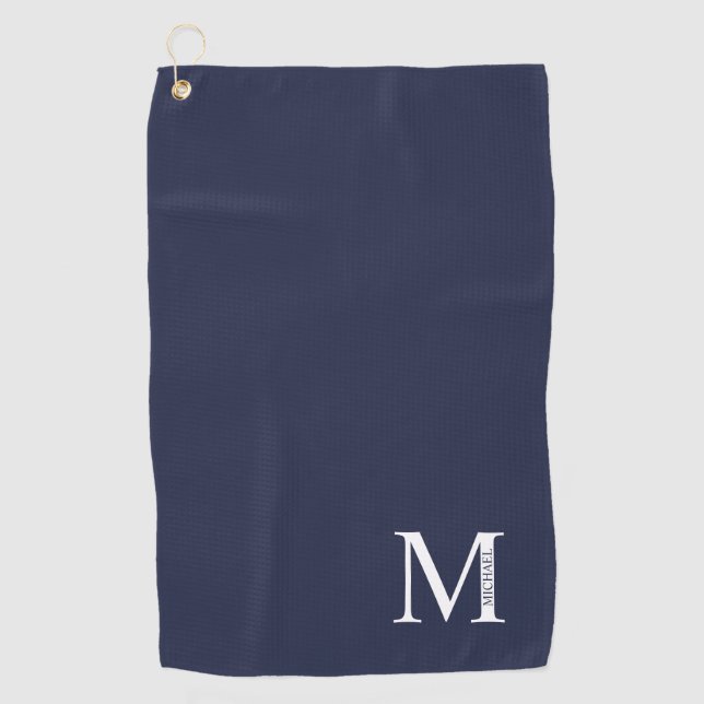 Navy Blue Personalised Monogram and Name Golf Towel (Front)