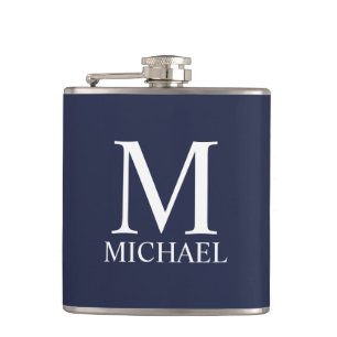 Navy Blue Personalised Monogram and Name Hip Flask