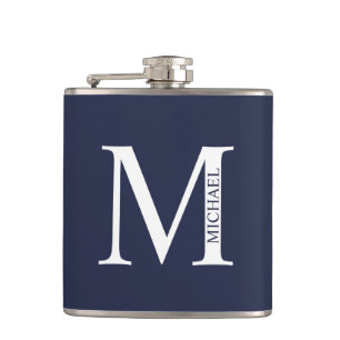 Navy Blue Personalised Monogram and Name Hip Flask