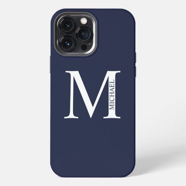 Navy Blue Personalised Monogram and Name iPhone Case (Back)