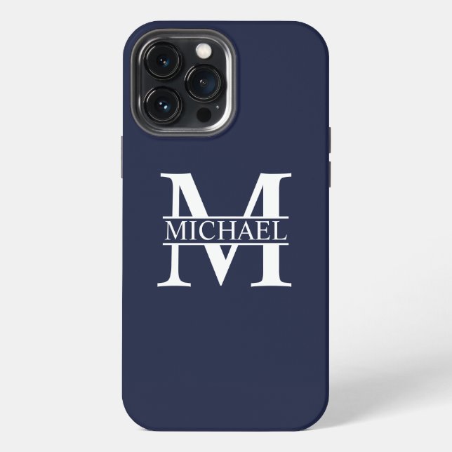 Navy Blue Personalised Monogram and Name iPhone Case (Back)