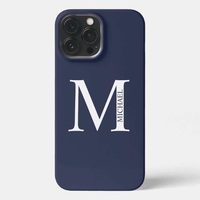 Navy Blue Personalised Monogram and Name iPhone Case (Back)